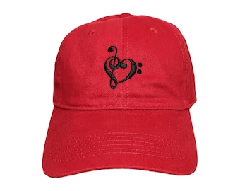 Music Note Heart Embroidered Dad Hat - Adjustable, Choose Your Colors