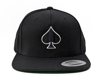 Spade Symbol Embroidered Snapback Hat: Flat Brim, Color Options