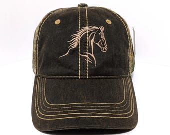 Horse Head Custom Embroidered Camouflage Hat: Adjustable Cap, Choose Your Colors
