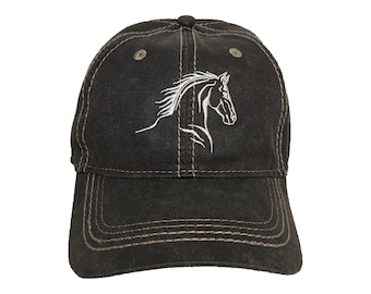 Horse Head Custom Embroidered Hat: Adjustable Oiled Leather Look Cap