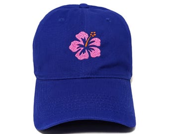 Hawaiian Hibiscus Flower Custom Embroidered Adjustable 100% Cotton Dad Hat