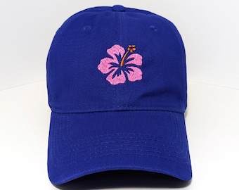 Hawaiian Hibiscus Flower Custom Embroidered Adjustable 100% Cotton Dad Hat
