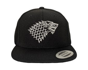 Wolf Outline Embroidered Snapback Hat: Adjustable, Flat Bill