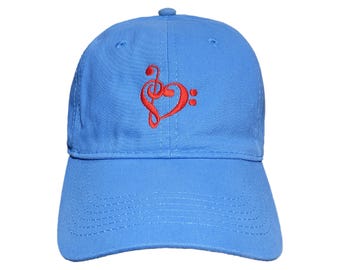 Music Note Heart Embroidered Dad Hat - Adjustable, Choose Your Colors