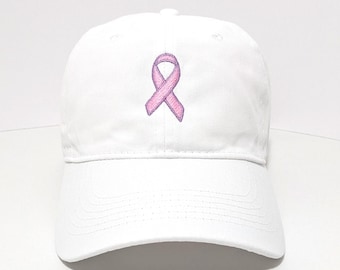 Breast Cancer Ribbon Custom Embroidered Adjustable 100% Cotton Dad Hat - Choose Your Own Colors