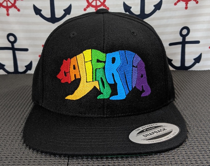 Featured listing image: Rainbow California Bear Embroidered Snapback Hat: Choose Your Colors