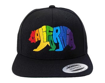 Rainbow California Bear Embroidered Snapback Hat: Choose Your Colors