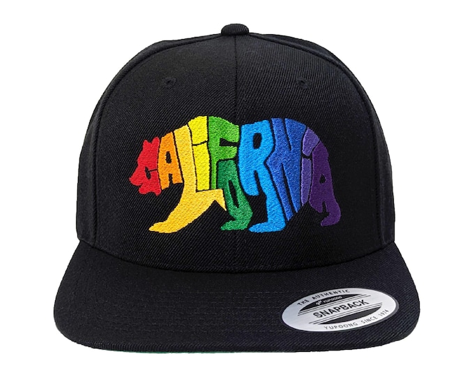 Featured listing image: Rainbow California Bear Embroidered Snapback Hat: Choose Your Colors