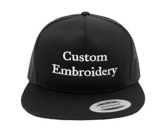 Personalized Text Trucker Hat: Flat Brim, Mesh Back