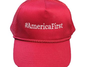 America First #AmericaFirst Embroidered Classic Mesh-Back Hat/Cap