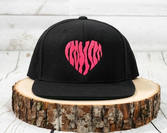 Zebra Heart Embroidered Snapback Hat: Choose Your Colors, Flat Brim