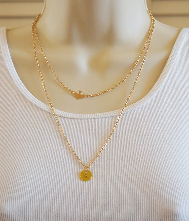 Download Dove Necklace Delicate Bird Layered Necklace Initial | Etsy