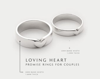 Love/Heart Band Promise Rings for Couples - His and Hers Sterling Silver Matching Rings Custom Engraved/ Personalized Gifts for Couples