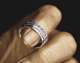 Lace Wedding Ring - Lace Ring, Silver Band Ring, 6mm Wide 3D Printed Textured Ring, Unique Engagement, Romantic Wedding Ring, Patterned Ring