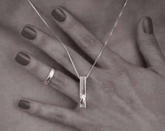 Silver Long Bar Heart Necklace for Pendant, Promise Gifts for Women 3d Printed in Sterling Silver, Vertical Bar Pendant Necklace