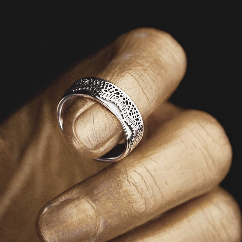Lace Wedding Ring Lace Ring Silver Band Ring 6mm Wide 3D Etsy
