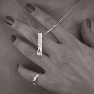 Silver Long Bar Heart Necklace for Pendant, Promise Gifts for Women 3d Printed in Sterling Silver, Vertical Bar Pendant Necklace image 4