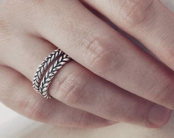 Braided Weave Promise Rings for Couples/Best Friend - His and Hers Gifts in Sterling Silver - Matching Rings, Woven Band Ring, Braided Rings