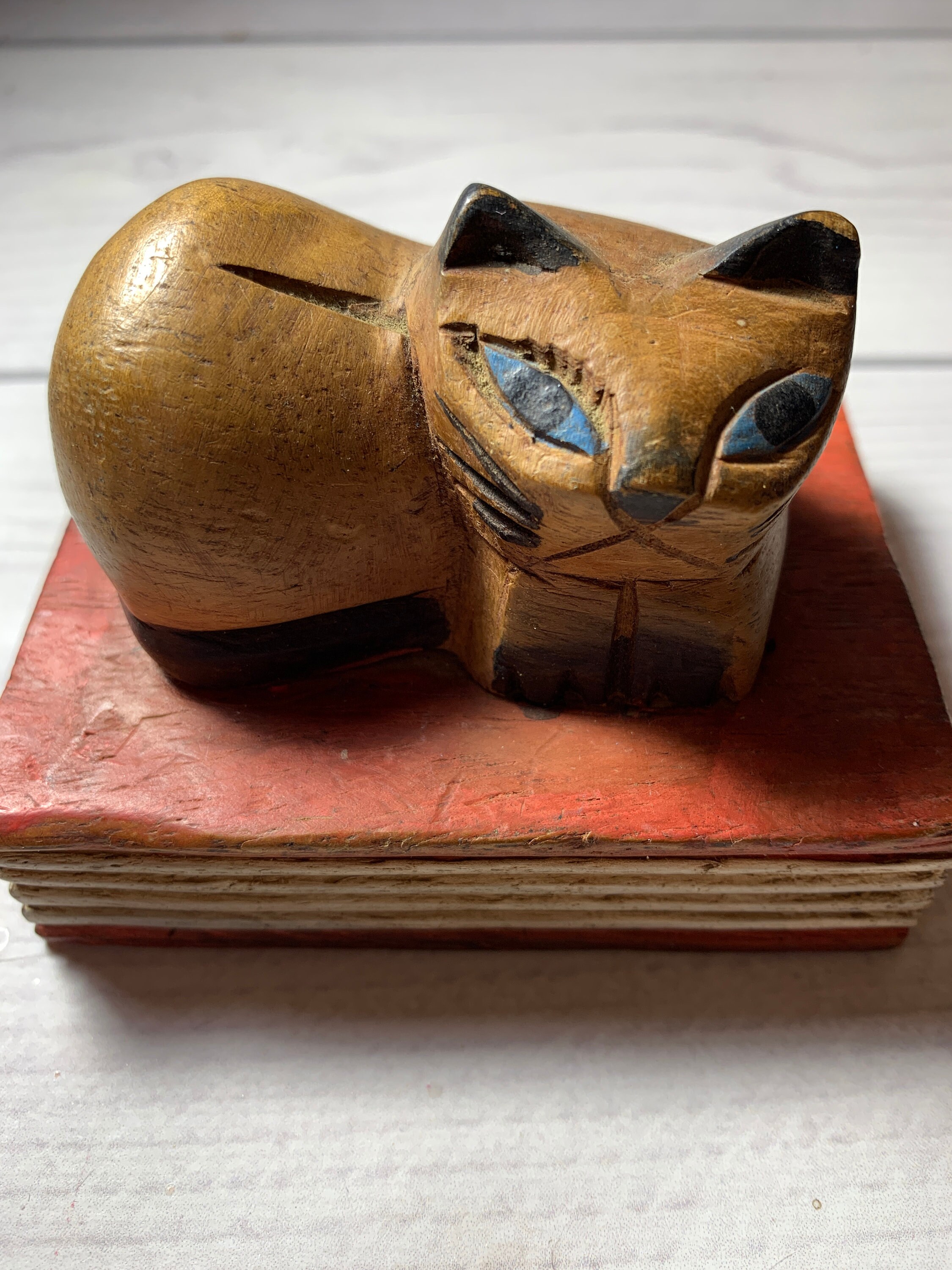 Wooden Cat Hand Made Home decor Cat figure Cat with a Book Etsy