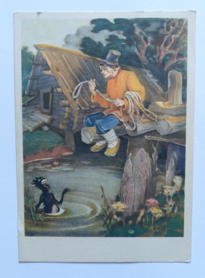 Postcard Fairy Tale Owner and Worker Postcard USSR Russia Postcard Collection Scrapbooking ephemer
