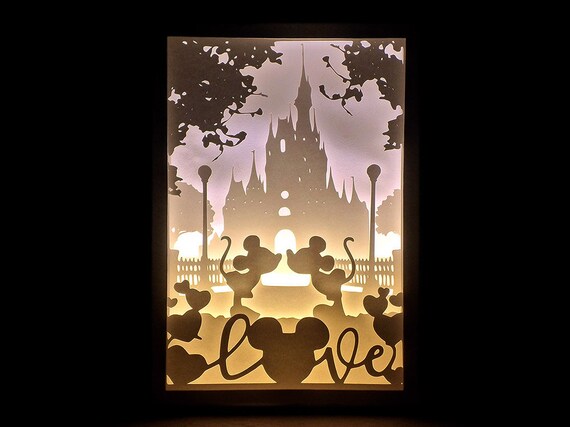 Paper Cut Silhouette Shadow Box Love: Mickey Mouse and | Etsy