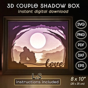 Arquivo svg de caixa de sombra de amor em camadas para Cricut, Shadowbox svg iluminado, 3D Valentine Light Box svg, modelo de lightbox, design de caixa de sombra de casamento