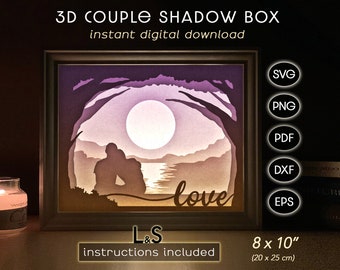 Layered Love Shadow Box svg File for Cricut, Lighted Shadowbox svg, 3D Valentine Light Box svg, Lightbox Template, Wedding Shadow Box Design