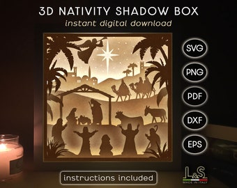 Nativity shadow box svg, Christmas shadow box template, layered nativity svg, paper light box template, 3D nativity svg, Christmas light box