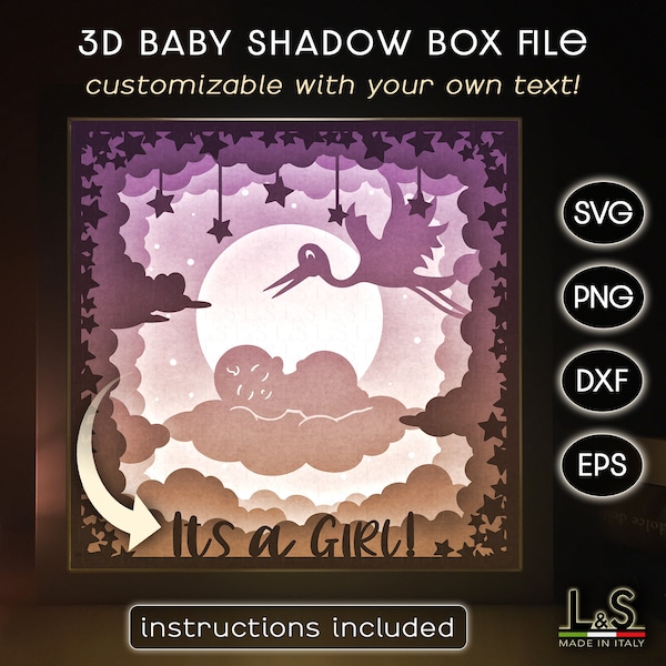 Customizable Baby Shower Shadow Box Name, Nursery Shadow Box Svg, 3D Light Box Svg, Layered Shadowbox, Lightbox Template, Newborn Laser Cut Customizable Baby Shower Shadow Box Name, Nursery Shadow Box Svg, 3D Light Box Svg, Layered Shadowbox, Lightbox Template, Newborn Laser Cut