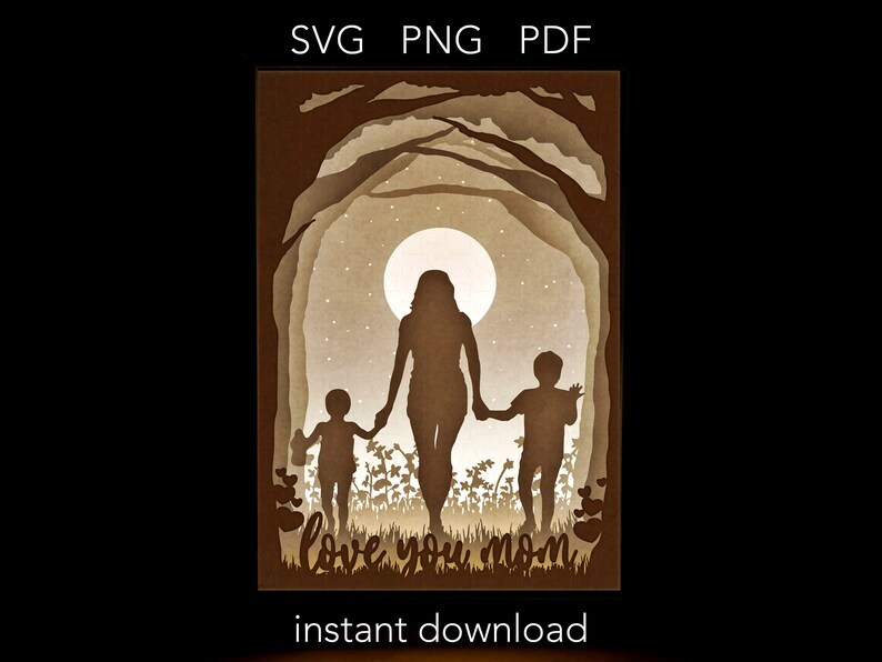 Download Mom and Daughter SVG Shadow Box Template 5 in 1 Light Box ...