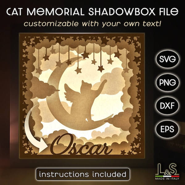 Customizable Cat Memorial Shadow Box Svg Cricut, Personalized Cat Shadowbox Template, Paper Cut Light Box Art, 3D Lightbox Laser Cut File