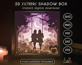 Sister Shadow Box Svg Cricut, 3D Lightbox Svg, Layered Shadowbox Svg, Paper Cut Light Box Template, Layered Laser Files, Best Sister Ever