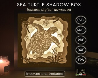 Layered Sea Turtle Shadow Box Svg Cricut, Ocean Shadowbox Art, 3D Lightbox Svg, Paper Cut Light Box Template, Layered Laser Cut Files