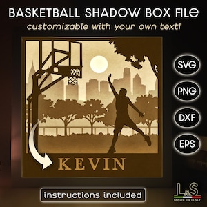 Fichiers personnalisables Shadowbox de basket-ball pour Cricut, art de basket-ball Shadowbox, modèle de caisson lumineux en papier découpé, Svg personnalisé de Lightbox