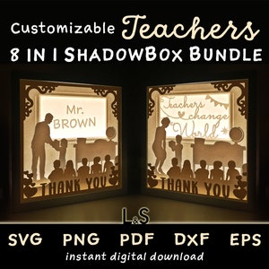 Customizable Teacher Shadow Box Svg Bundle, Paper Cut Lightbox Svg, 3D Teacher Shadowbox Art, Layered Light Box Template, Cricut Paper Craft