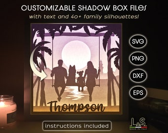 Customizable Family Shadow Box Svg Cricut, Layered Beach Shadowbox Template, 3D Paper Cut Lightbox Svg, Personalized Light Box Laser File