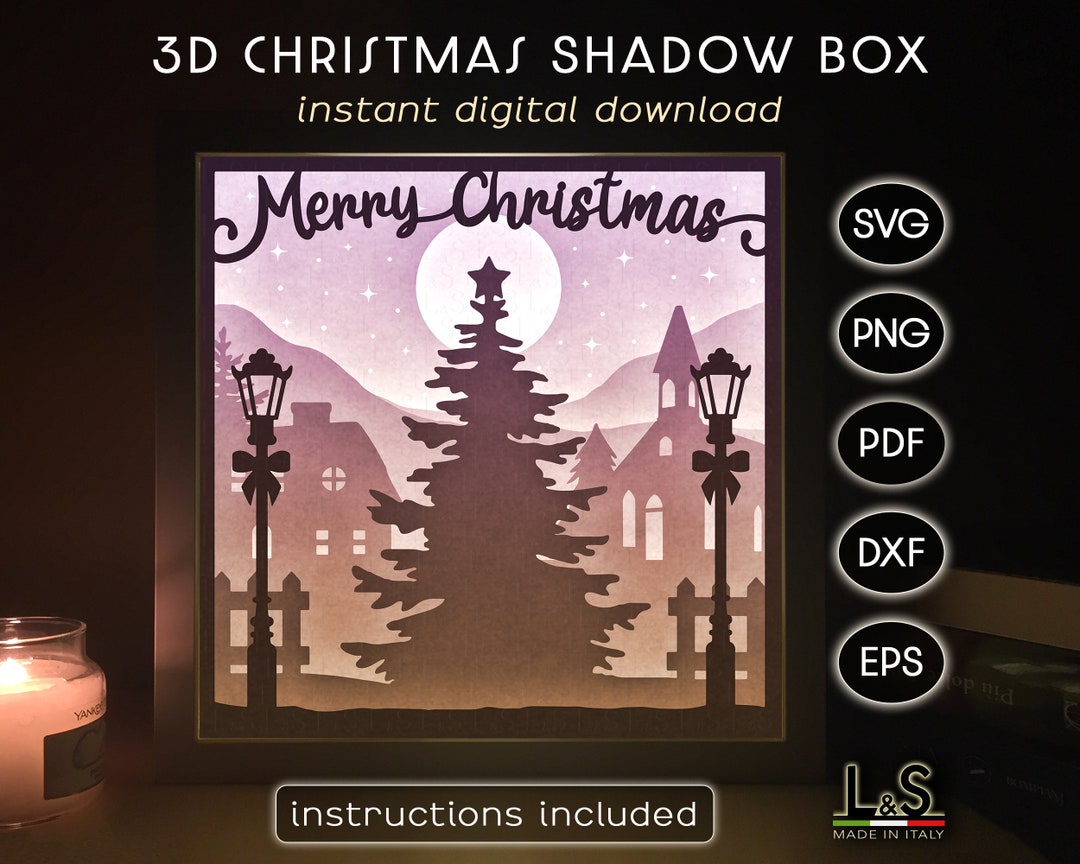 Merry Christmas Shadow Box Svg, Christmas Light Box Svg File, 3D