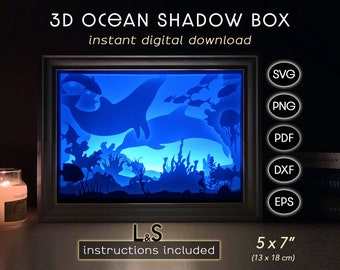 Ocean Sea Life Light Box Template - SVG Night Light, 3D Shadow Box Cut File Download