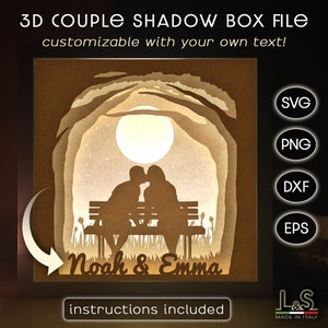 Customizable Shadow Box Svg for Wedding, Valentines Lightbox Svg, Couple Shadowbox Svg File, Anniversary Shadow Box Template, Love Light Box