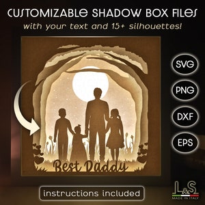 Anpassbare Vatertags-Schattenbox-Svg-Cricut, personalisierte Papa-Schattenbox-Svg-Datei, 3D-Lightbox-Svg-Dateien, Geschichtet-Papierschnitt-Light Box-Vorlage