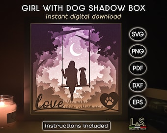 3D Dog Shadow Box Svg, Paper Cut Light Box Svg Files, Dog Shadowbox Svg, Lightbox Pattern, Papercut Template, 3D Layered Laser Cut Files