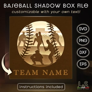 Scatola luminosa da baseball personalizzabile in formato SVG per Cricut, scatola luminosa sportiva, scatola luminosa 3D in formato SVG, modello per scatola luminosa ritagliata in carta, scatola luminosa personalizzata in formato SVG per baseball