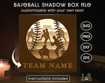 Customizable Baseball Shadow Box Svg Cricut, Sports Shadowbox Art, 3D Lightbox Svg, Paper Cut Light Box Template, Personalized Baseball Svg