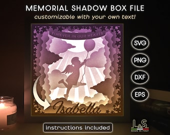Mémorial de la fille Shadowbox Svg, personnalisable bébé Memorial Shadow Box Svg Cricut, fille enfant perte Lightbox Svg, modèle de boîte à lumière en papier 3D