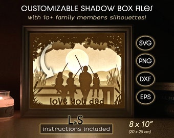 Anpassbare Schattenbox svg für Vatertag, geschichtete Dad Shadow Box Vorlage, Light Box svg, 3D Fathers Day Shadowbox svg, Cricut Lightbox