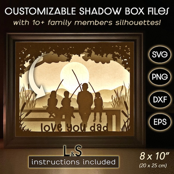 Customizable Shadow Box svg for Fathers Day, Layered Dad Shadow Box Template, Light Box svg, 3D Fathers Day Shadowbox svg, Cricut Lightbox