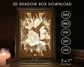 Kolibri SVG Schatten Box Datei, Paper Cut Light Box Vorlage, geschichtete SVG-Datei für Cricut, DIY 3D Shadow Box Art, Kolibri Nachtlicht