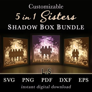 Customizable Sisters Shadow Box Svg Bundle, Family Shadowbox Svg Cricut, 3D Lightbox Svg, Paper Cut Light Box Template, Layered Laser Files