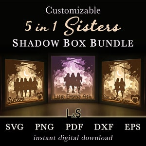 Anpassbare Schwestern Shadow Box Bundle, Familie Shadowbox svg Cricut, 3D Lightbox svg, Papierschnitt Light Box Template, geschichtete Laserdateien