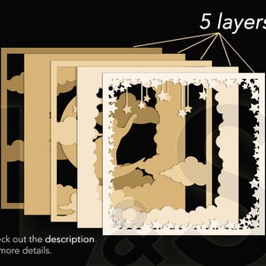 Layered cat shadow box svg cut files download with 5 layers.